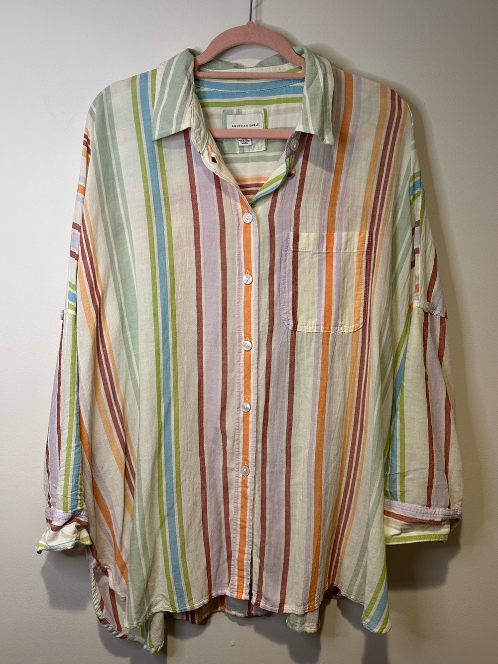american eagle striped oversized button shirt shirt size small